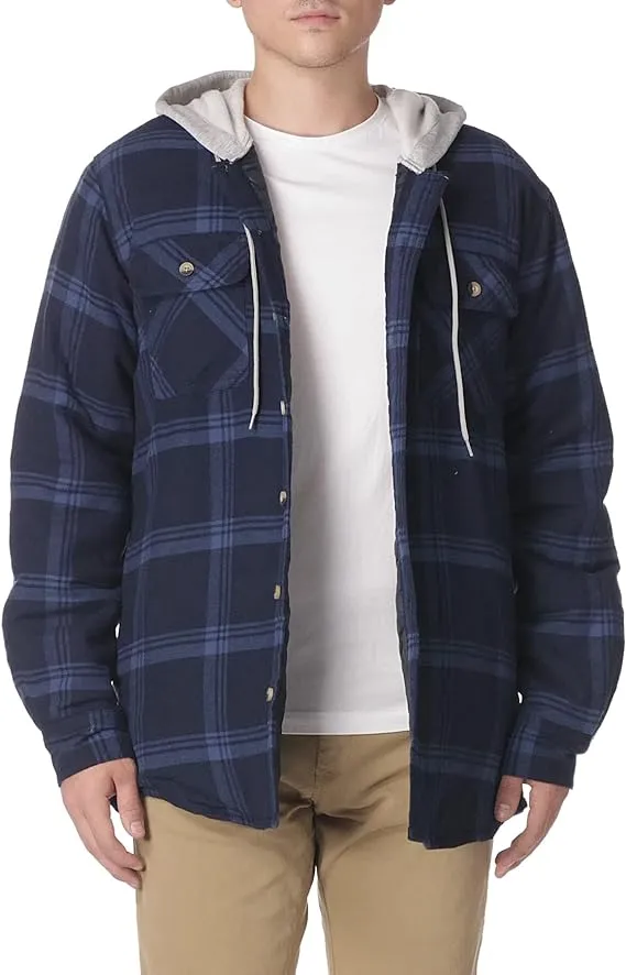 Men&#x27;s Long Sleeve Flannel Shirt Jacket with Hood