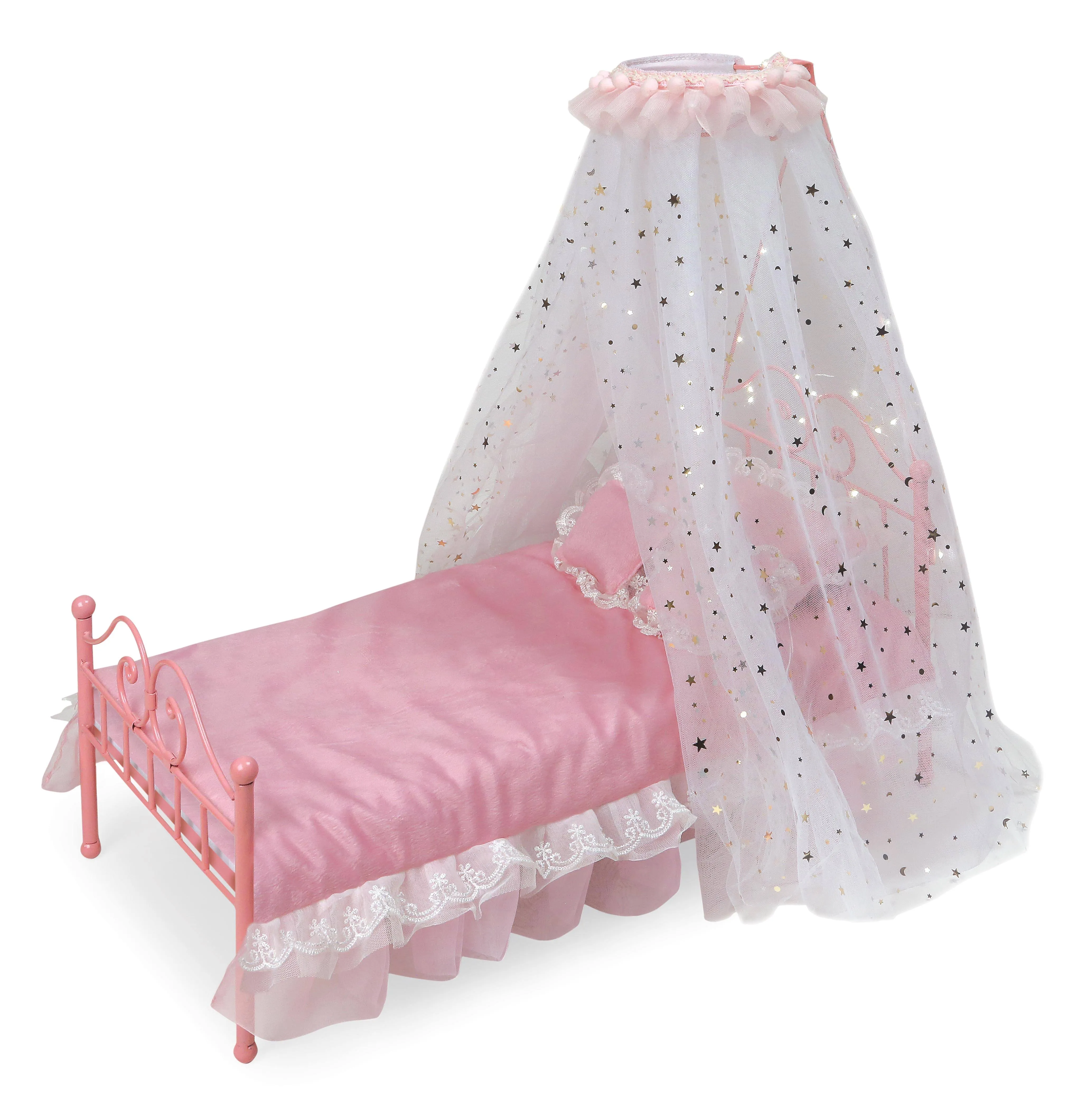 Badger Basket Starlights LED Canopy Metal Doll Bed with Bedding - Pink