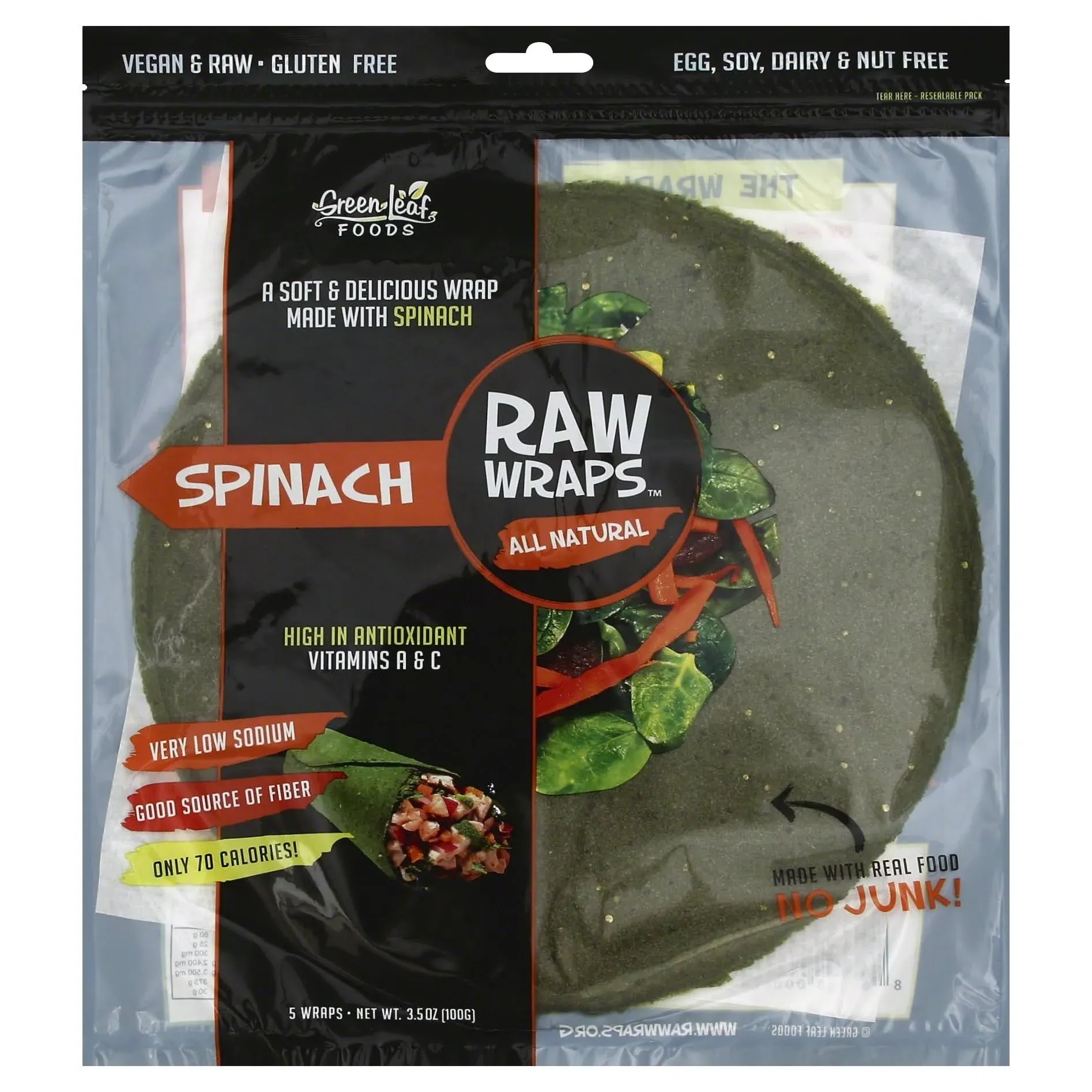 Green Leaf Foods Raw Wraps Spinach