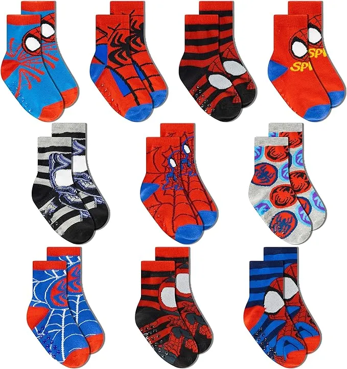 Spiderman Grip Socks, Socks for Toddler Boys, 10 Pack, Spider man Toddler Gripper Socks, Amazing Spiderman Variety Pack