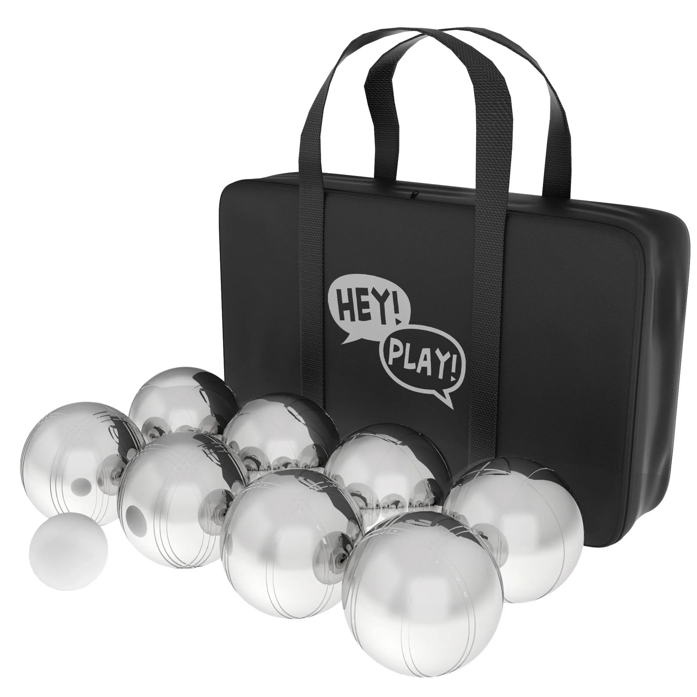 Hey! Play! 80-10606 Petanque Boules Set Bocce &amp; More 8 Steel Tossing Balls Safe