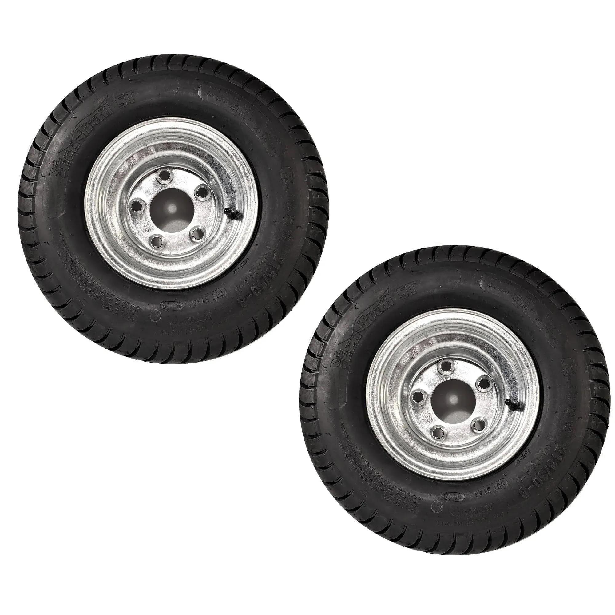 2-Pack Trailer Tires On Galvanized Wheel Rims 18.5X8.5-8 215/60-8 Load C 4 Lug