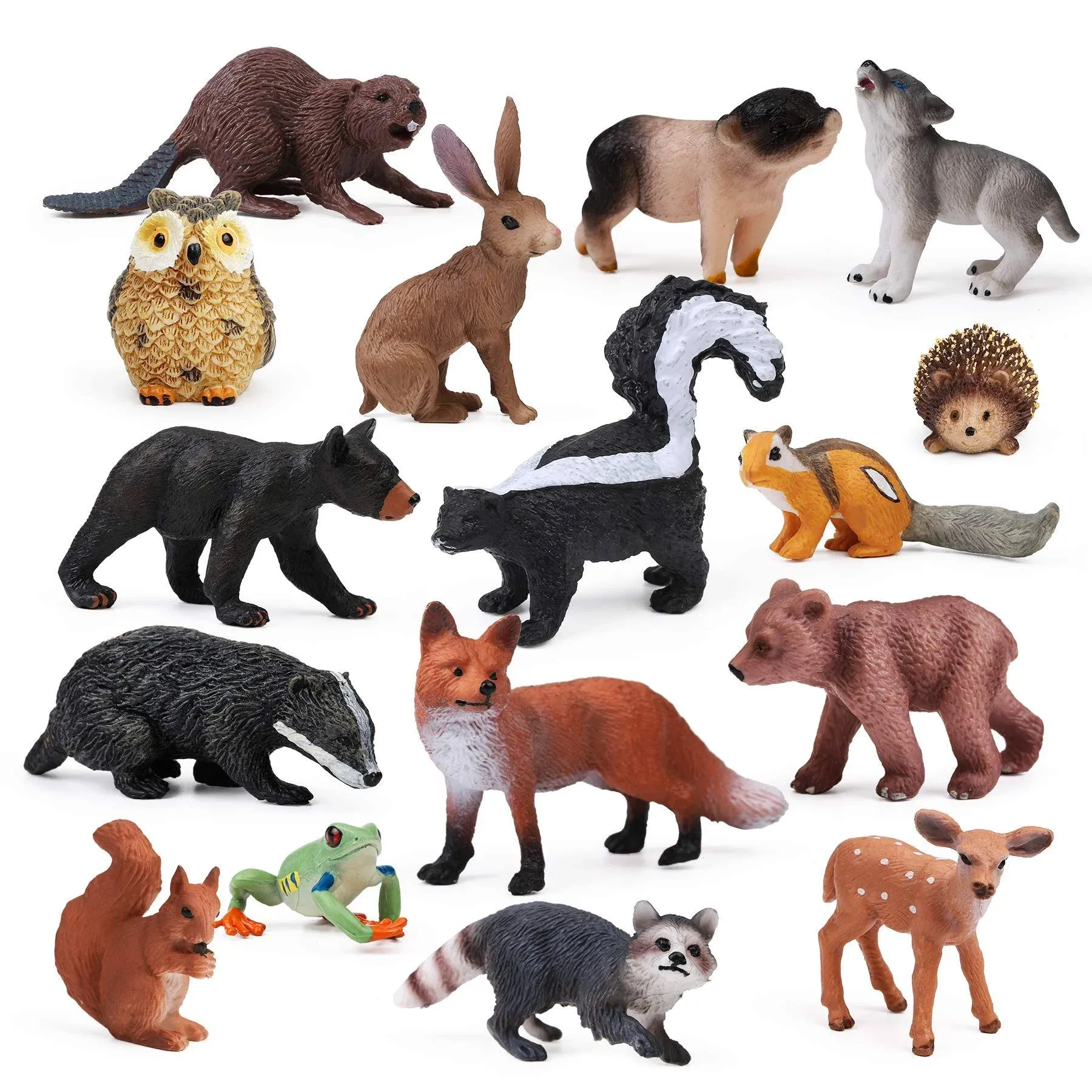 Uandme 16pcs Forest Animals Baby Figures Woodland Creatures Figurines Miniature ...