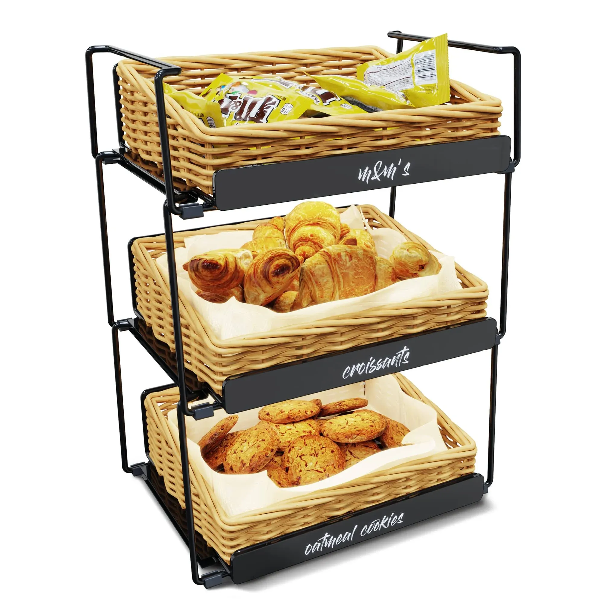 DS THE DISPLAY STORE 3 Tier Countertop Willow Basket Stand, Chalk Label &amp; Rem...