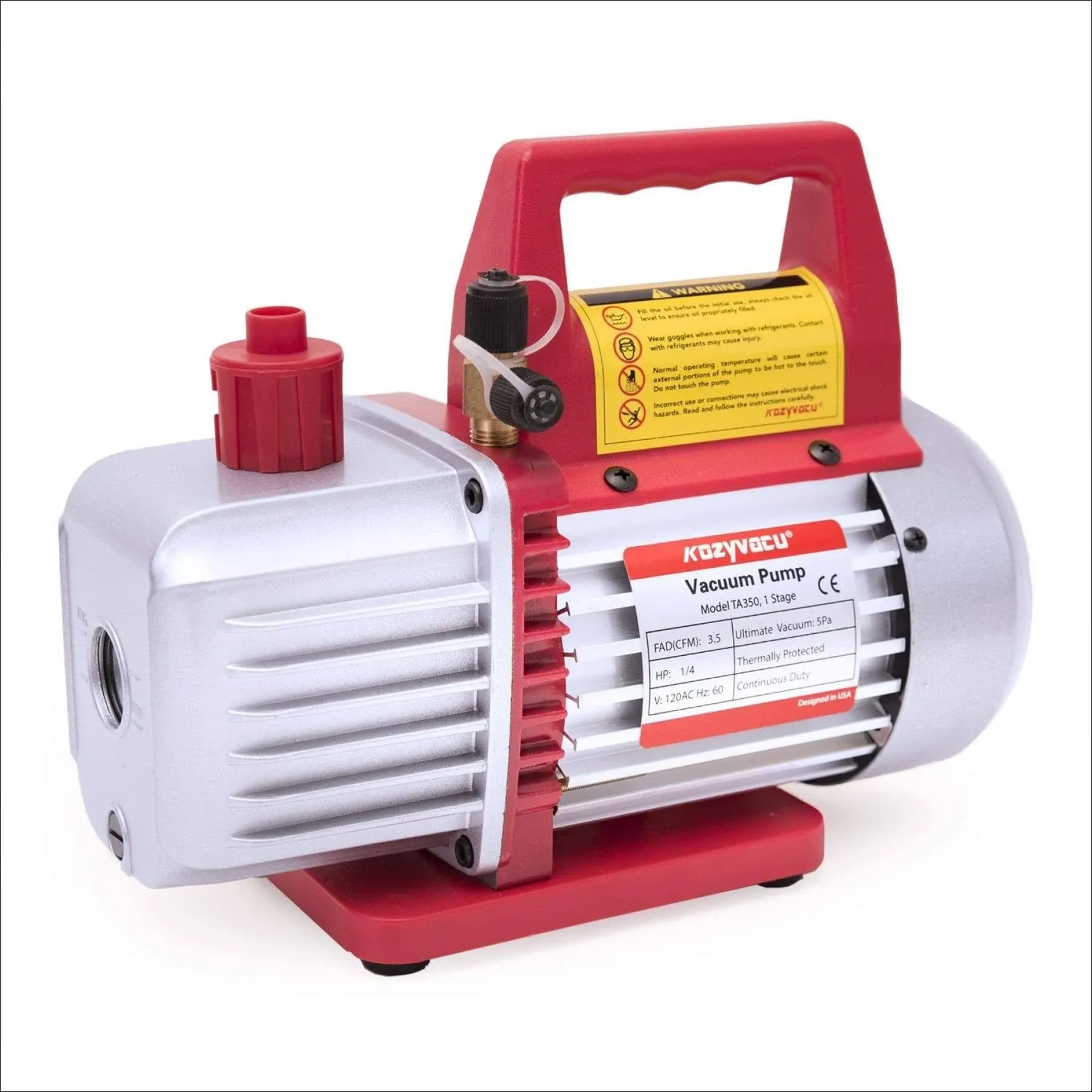 Kozyvacu TA350 Single-Stage Rotary Vane Vacuum Pump for HVAC/Auto AC Refrigerant