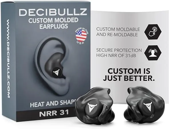 Decibullz - Custom Molded Earplugs, 31dB Highest NRR, Comfortable Hearing Protection for Shooting, Travel, Work and Concerts