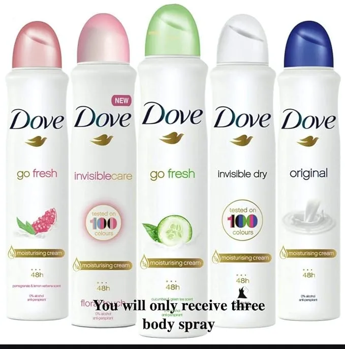 Dove body spray Anti-Perspirant/Anit-Transpirant (3X250ml/8.4oz, Mix within the avialble kinds)