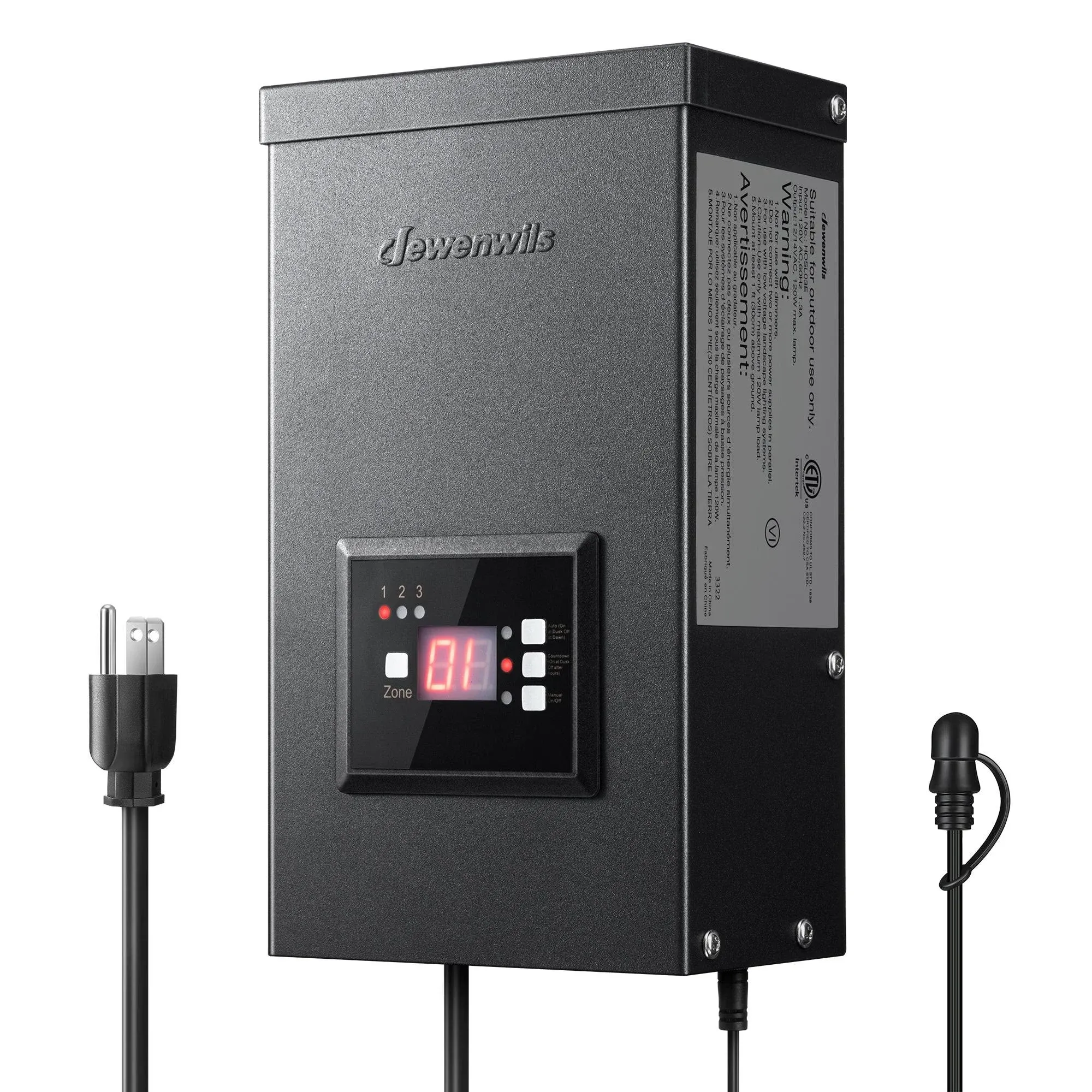 DEWENWILS 120W Low Voltage Transformer w/Timer and Photocell Sensor Weatherproof