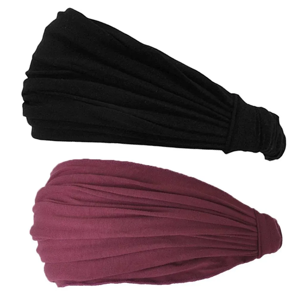 CCHARM Black & Maroon 2-Pack Japanese Bandana Headbands for Men and Women ...