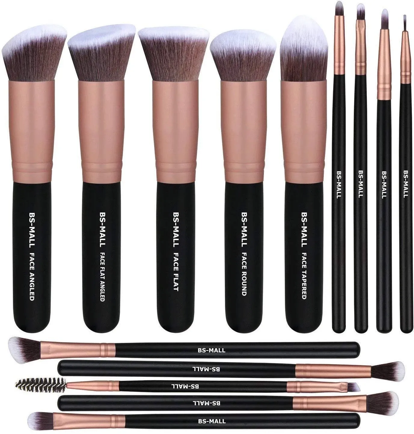 BS-MALL(TM) Premium 14 Pcs Synthetic Foundation Powder Concealers Eye Shadows Silver Black Makeup Brush Sets(Rose Golden)