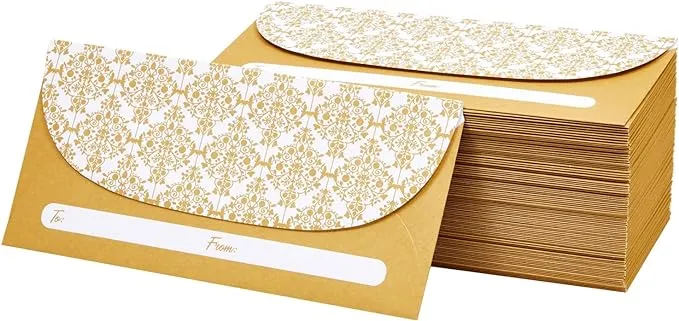 100 Pack Gold Money Envelopes for Cash Gifts, Fancy Decorative Design for Birthday, Graduations, Weddings, Bulk Value Pack (7x3 In)