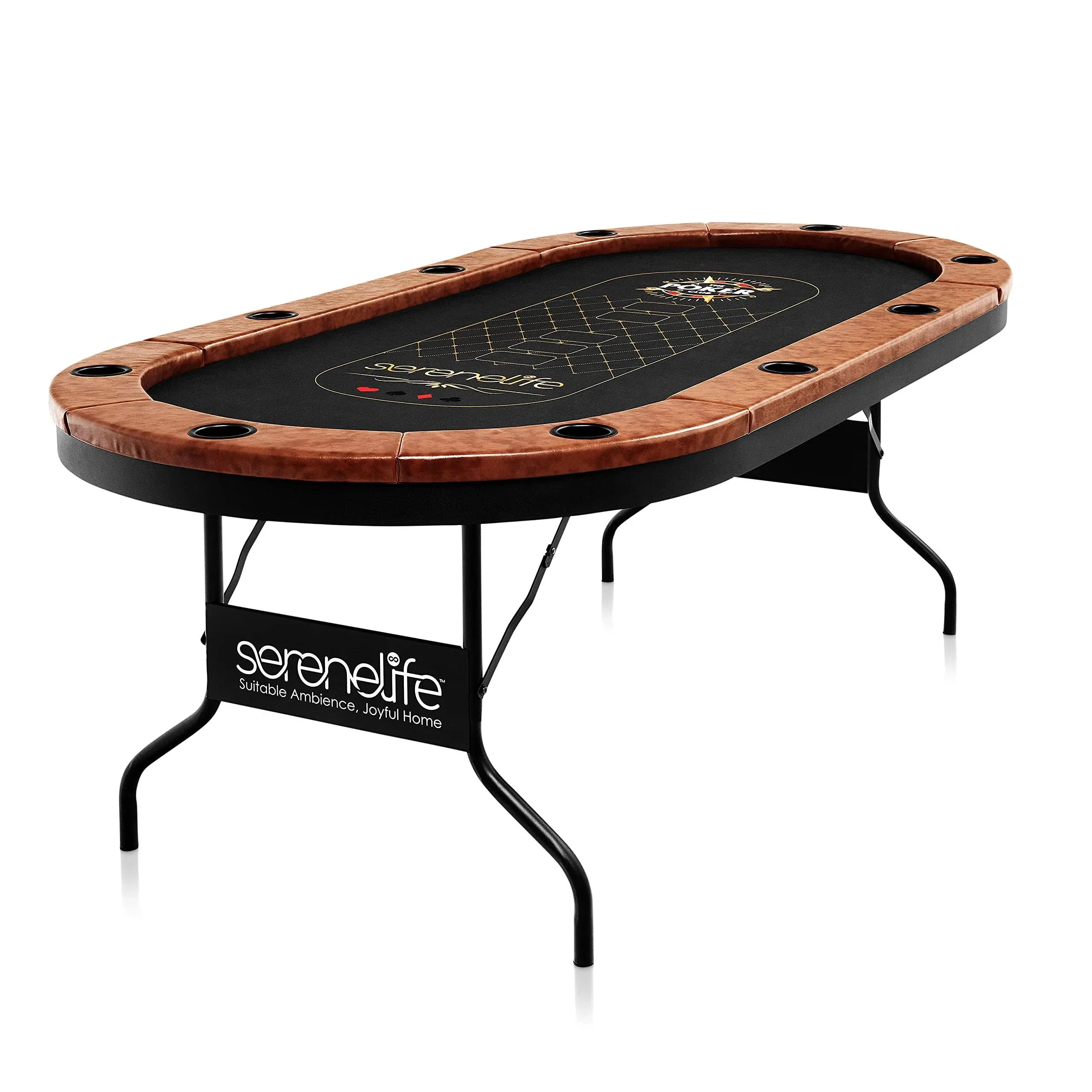 Serenelife Foldable and Portable Poker/Casino Game Table with Cushioned Rail, 10