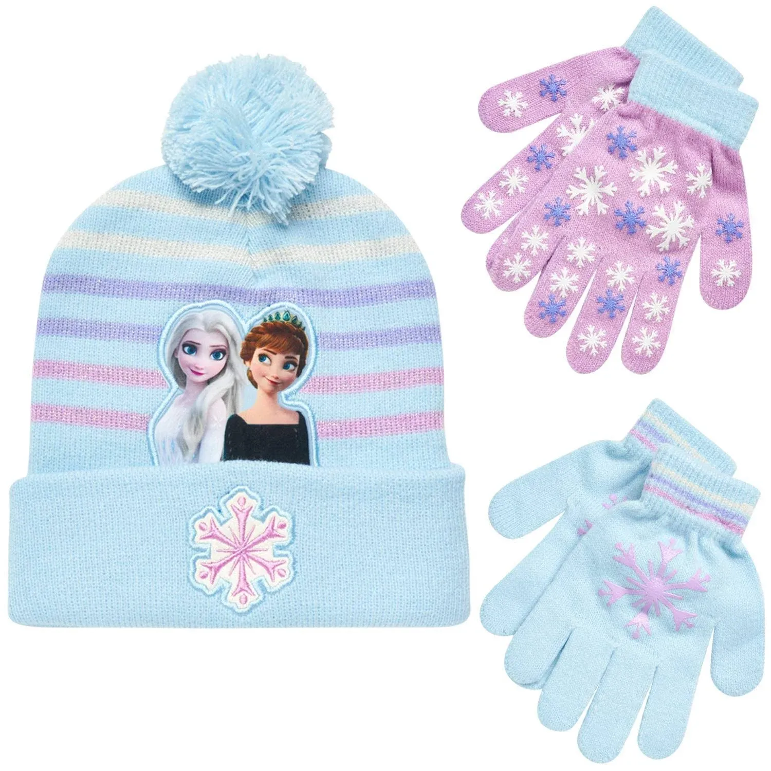 Disney Frozen Winter Beanie Pom Pom Hat and Kids Mittens  Age 2-4T NEW