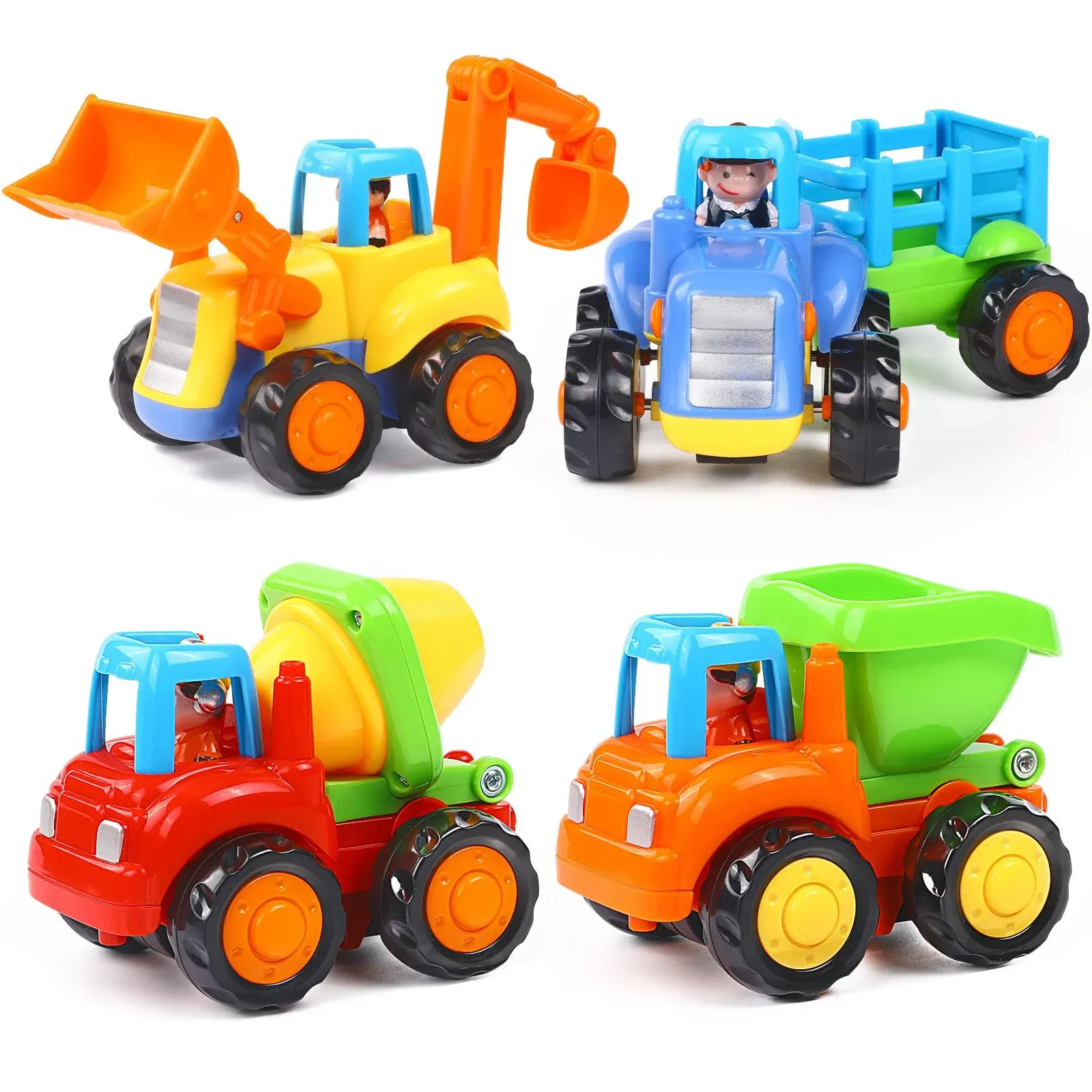 Push and Go Friction Powered Cars Construction Vehicles Toy Set Tractor Bulld...