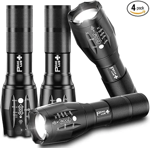 PeakPlus LED Flashlights High Lumens Tactical Flash Lights 4 Pack Super Bright Waterproof Zoomable 5 Modes Powerful Handheld at MechanicSurplus.com