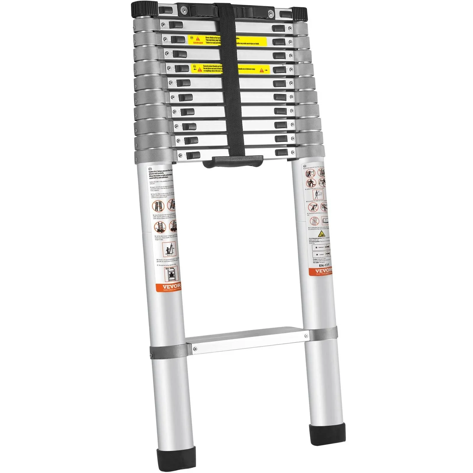 VEVOR Telescoping Ladder 15 ft Aluminum One-Button Retraction Collapsible ...