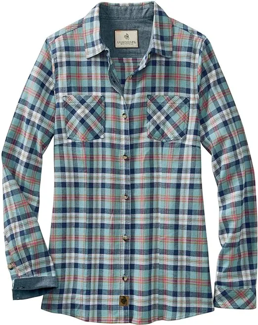 Legendary Whitetails Women's Cottage Escape Flannel Shirt White Buffalo Check Large Cotton