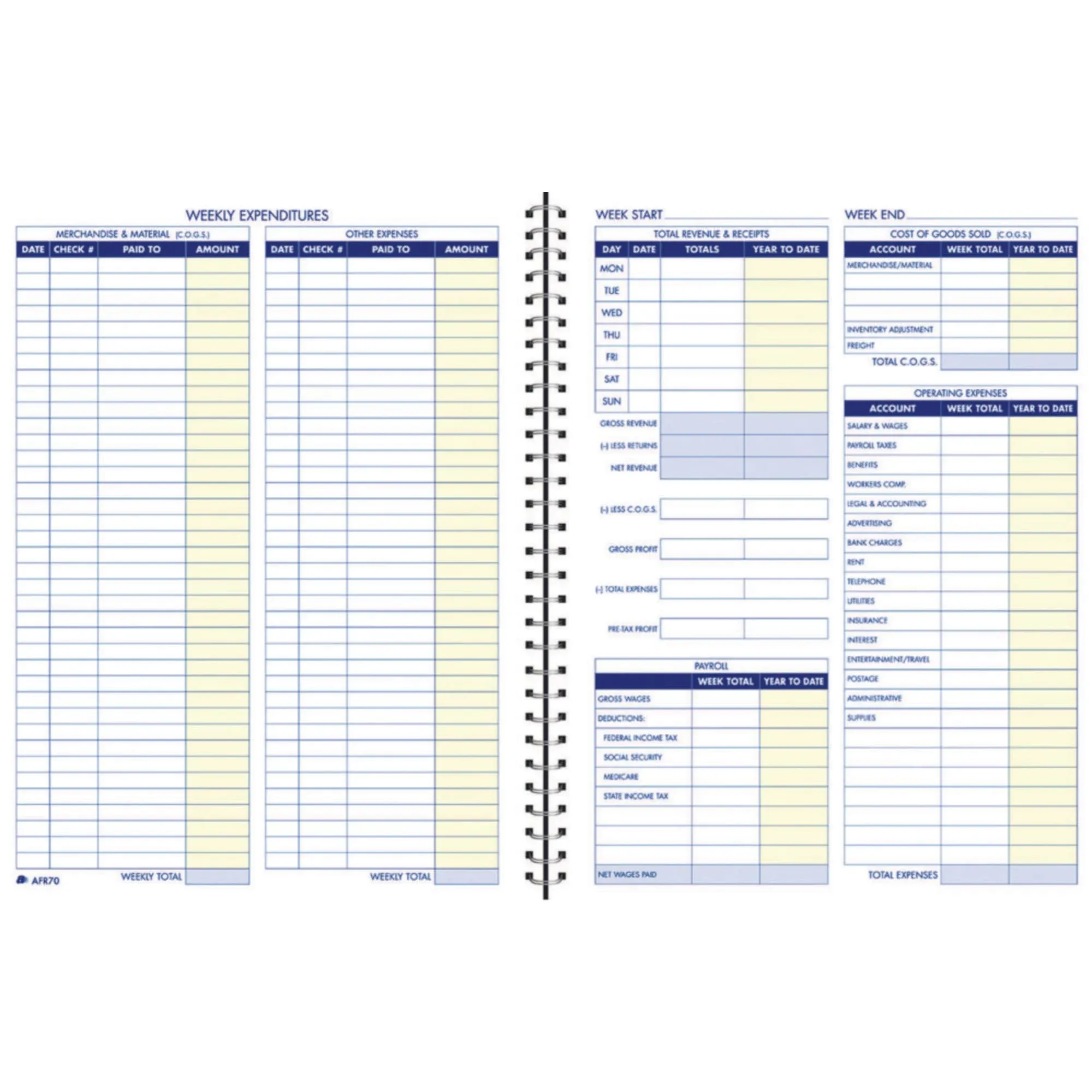 Adams Weekly Bookkeeping Record Book, Spiral Bound, 8.5 X 11 Inches, AFR70