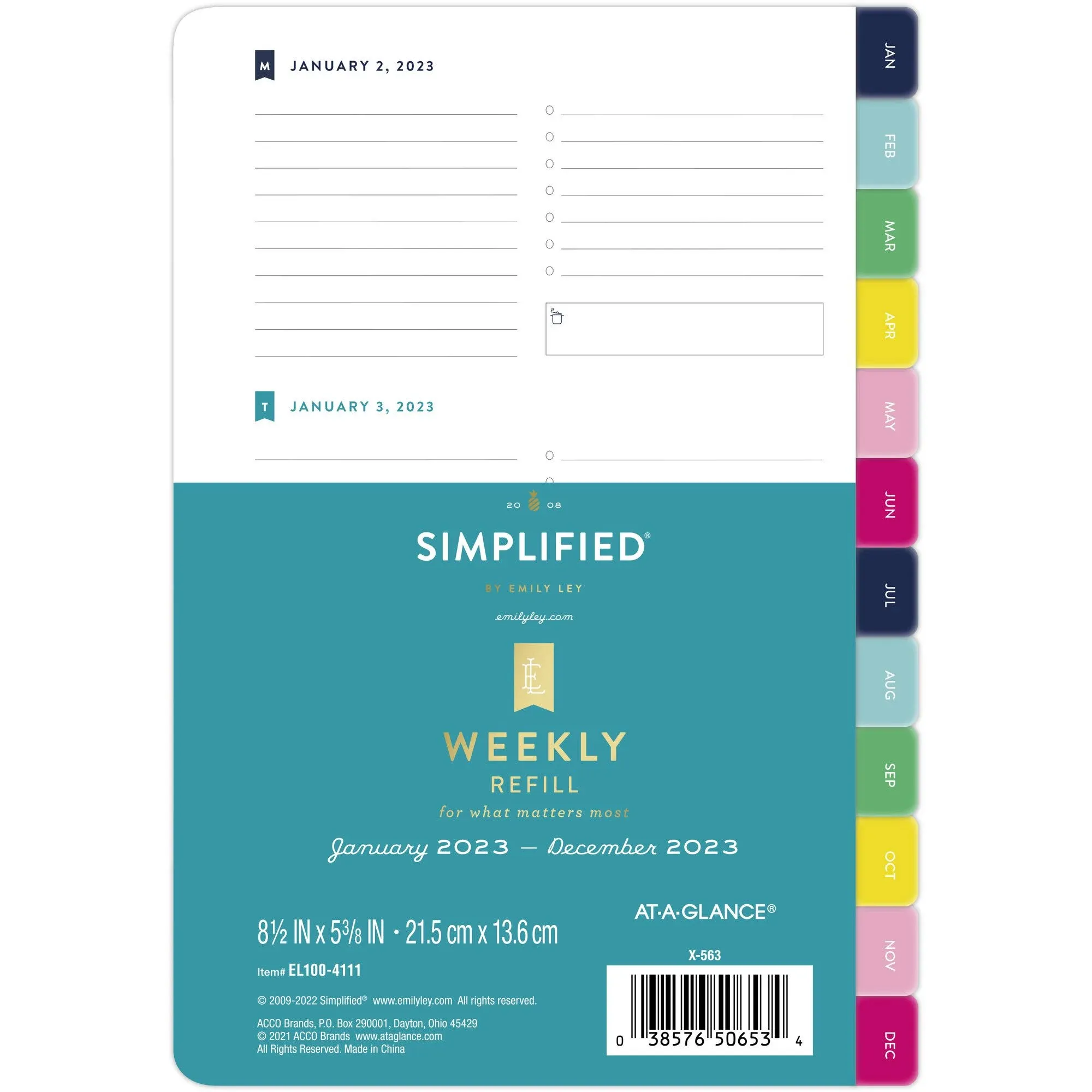 Simplified System by Emily Ley 2023 Weekly Refill Loose-Leaf Desk Size 5 X-563