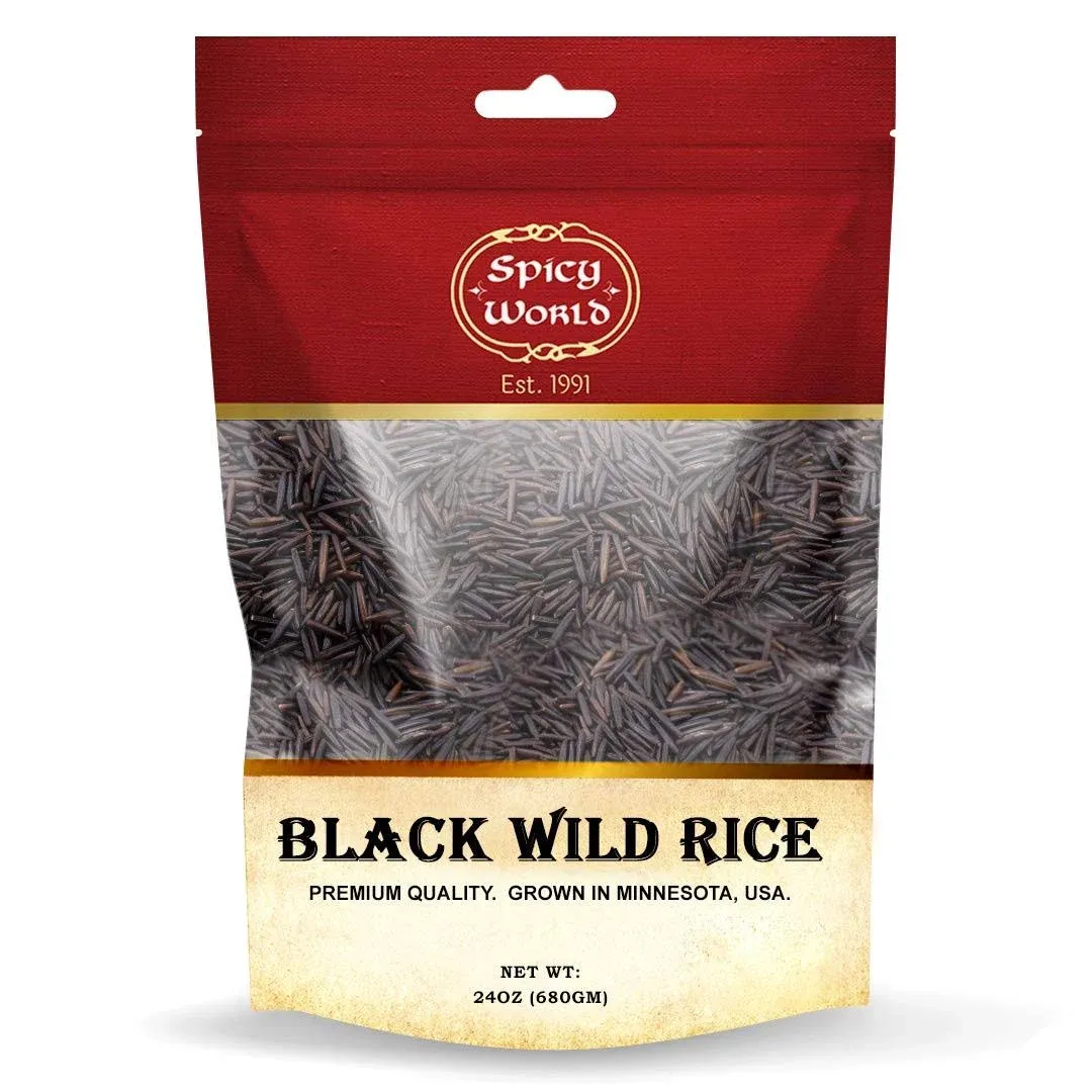 Minnesota Grown Black Wild Rice 24oz Bag (1.5lb) - Premium Quality, All Natural ...