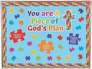 Fun Express Piece of Gods Plan Bulletin Board Set - 48 Pieces - Religious and Sunday School Decor