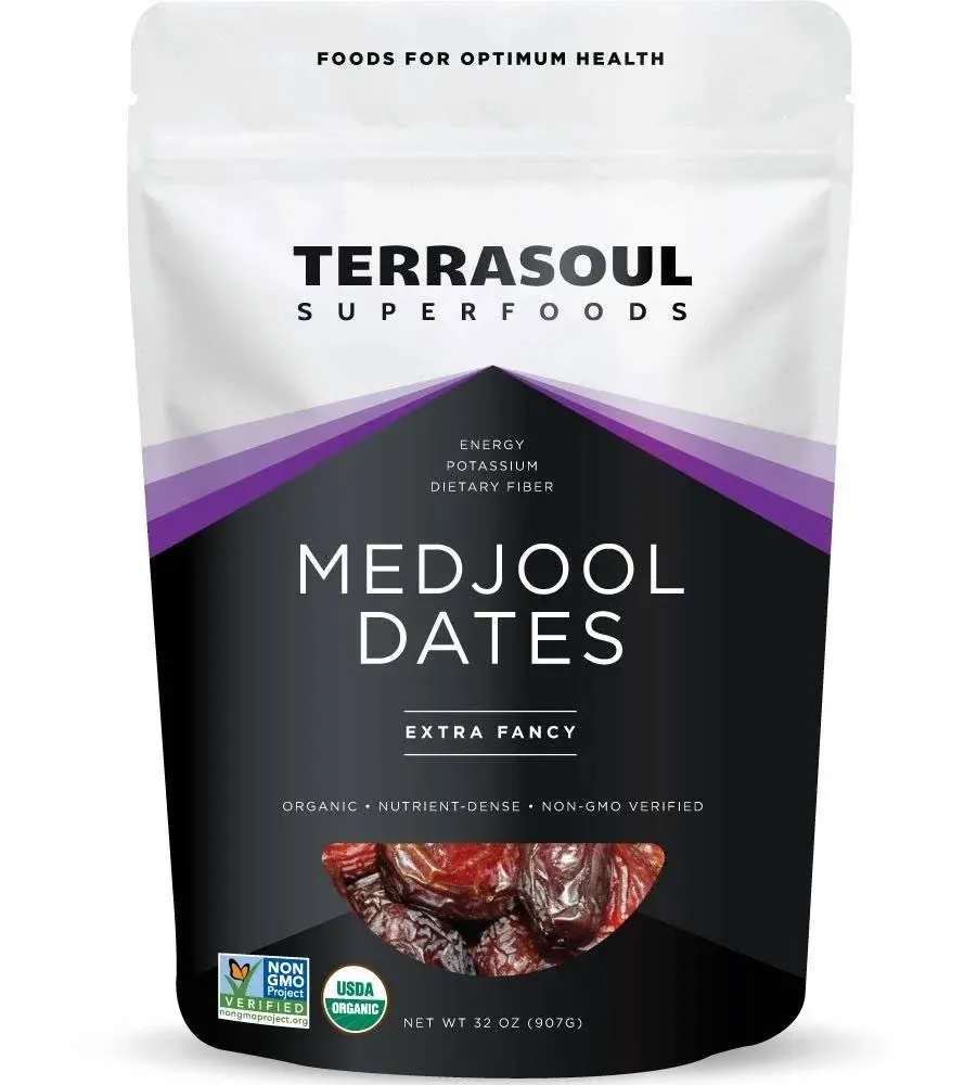 Terrasoul Superfoods Organic Pitted Medjool Dates, 1.5 Lbs - Pits Removed | Soft Chewy Texture | Sweet Caramel Taste