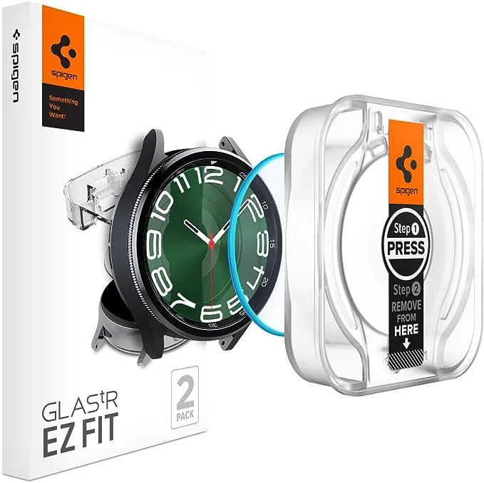 Spigen Tempered Glass Screen Protector [GlasTR EZ FIT] designed for Galaxy Watch 6 Classic (43mm) - 2 Pack