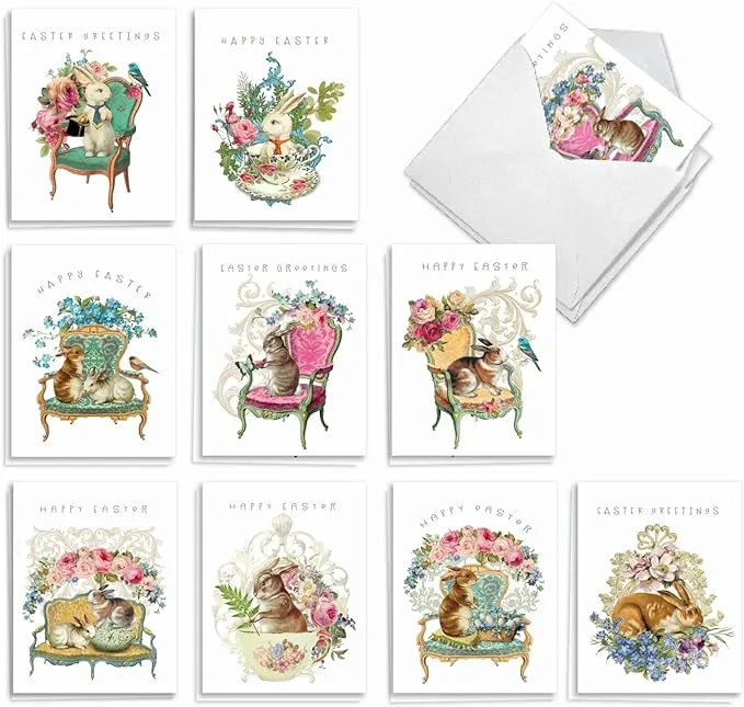 20 Easter Note Cards with Envelopes (4 inch x 5.12 inch) - Victorian Blooms and ...