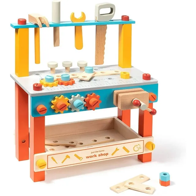 Robud Wooden Workbench Set for Kids Toddlers, Pretend Play Construction Toys Tool Bench Set Gift for Girls & Boys