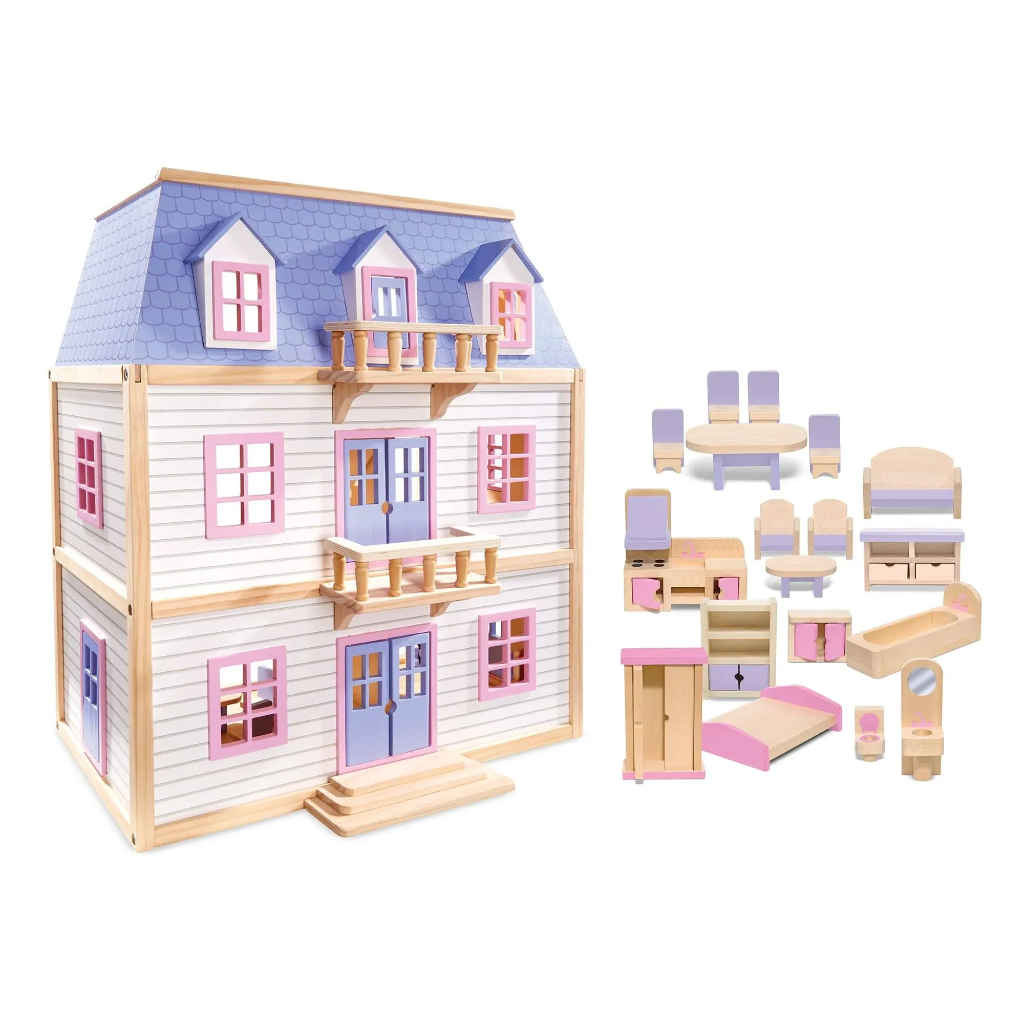 Melissa & Doug 96139 Fun Wooden Multi Story Pretend Play Dollhouse for Kids