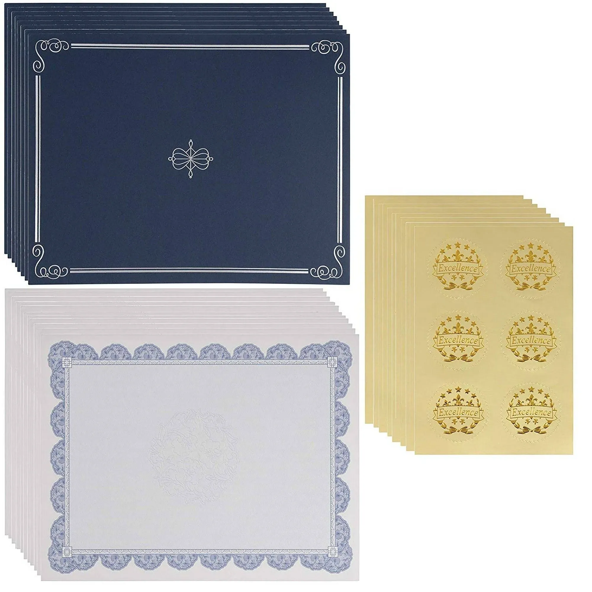 Navy Blue Certificate Holders Award Paper with Gold Seals (8.5 x 11 in 24 Pack)