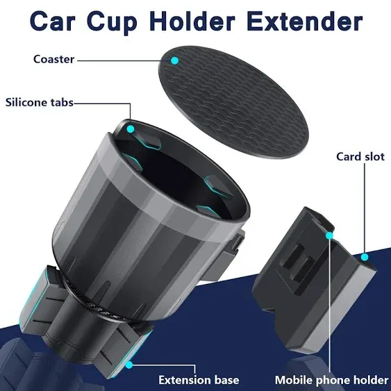 Cup Holder Expander for Car, Upgraded [3 in 1] Adjustable Car Cup Holder Extender with Phone Holder, Card Slot, Large Cupholder Adapter for Water Bottle 18-40 oz, Fits Most Cup Holder