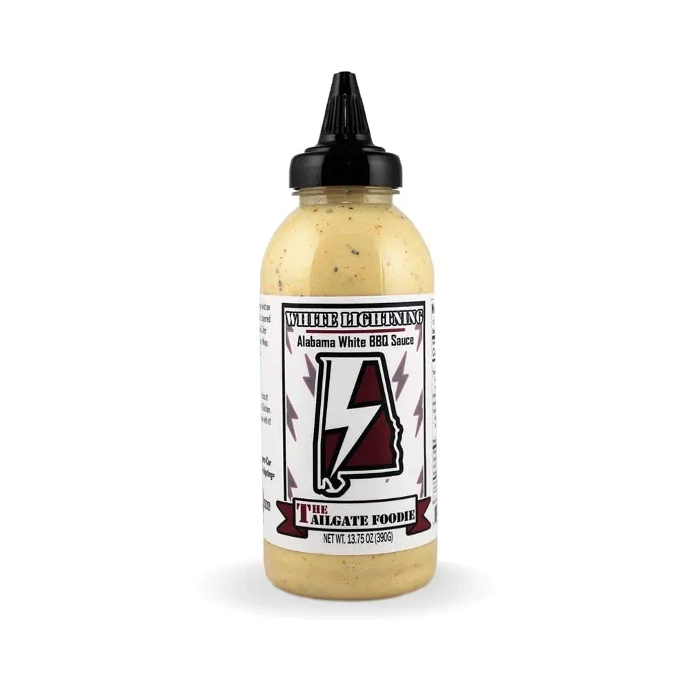 "The Tailgate Foodie's | White Lightning Alabama White Barbecue Sauce | Small Batch BBQ perfect for Grilling, Smoking, or Cooking | Wings, Chicken, Beef, Pork, and Seafood | 13.75 oz. Squeeze Bottle"