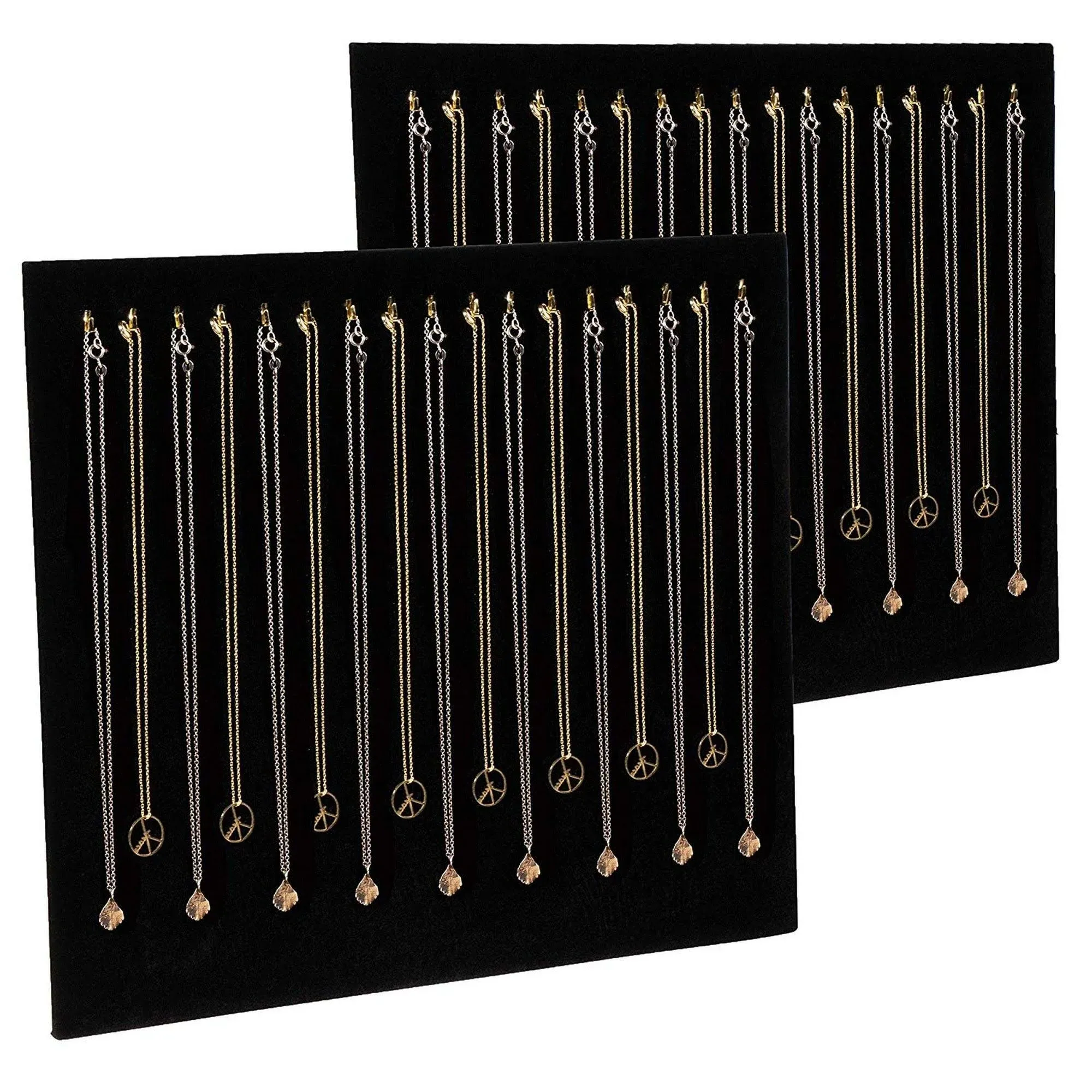 Genie Crafts 2 Pack Jewelry Display for Selling, Black Velvet Boutique Necklace Stands, Boards with Hooks for Pop Up Shop (14.6 x 11.9 x 4.5 In)