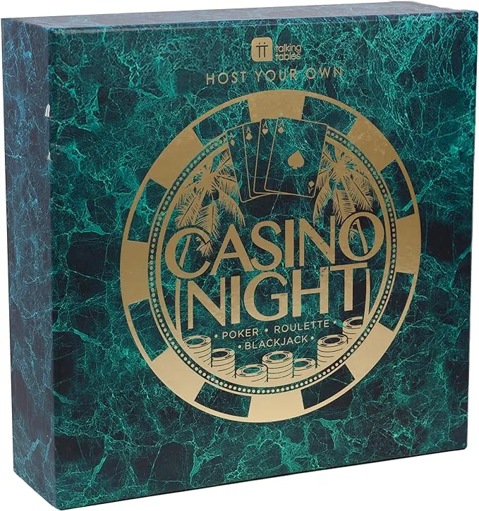 Talking Tables Casino Night Game Kit - Play Poker, Blackjack, Roulette - Gambling Set for Adults, Gifts for Him - Contains Game Mat, Chips, Play Money, Balls, Playing Cards (Host-Casino-V2)