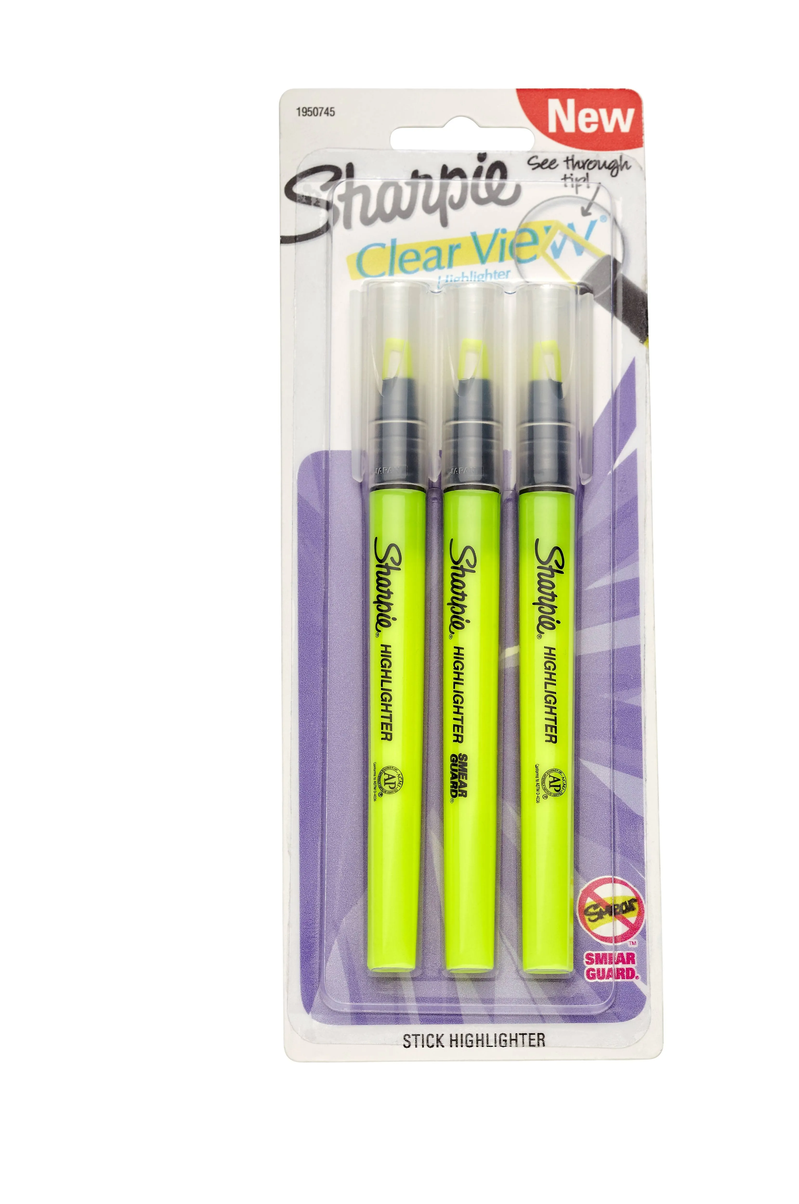 Sharpie Clearview Pen-Style Highlighter, Chisel Tip, Fluorescent Yellow, 3/Pack