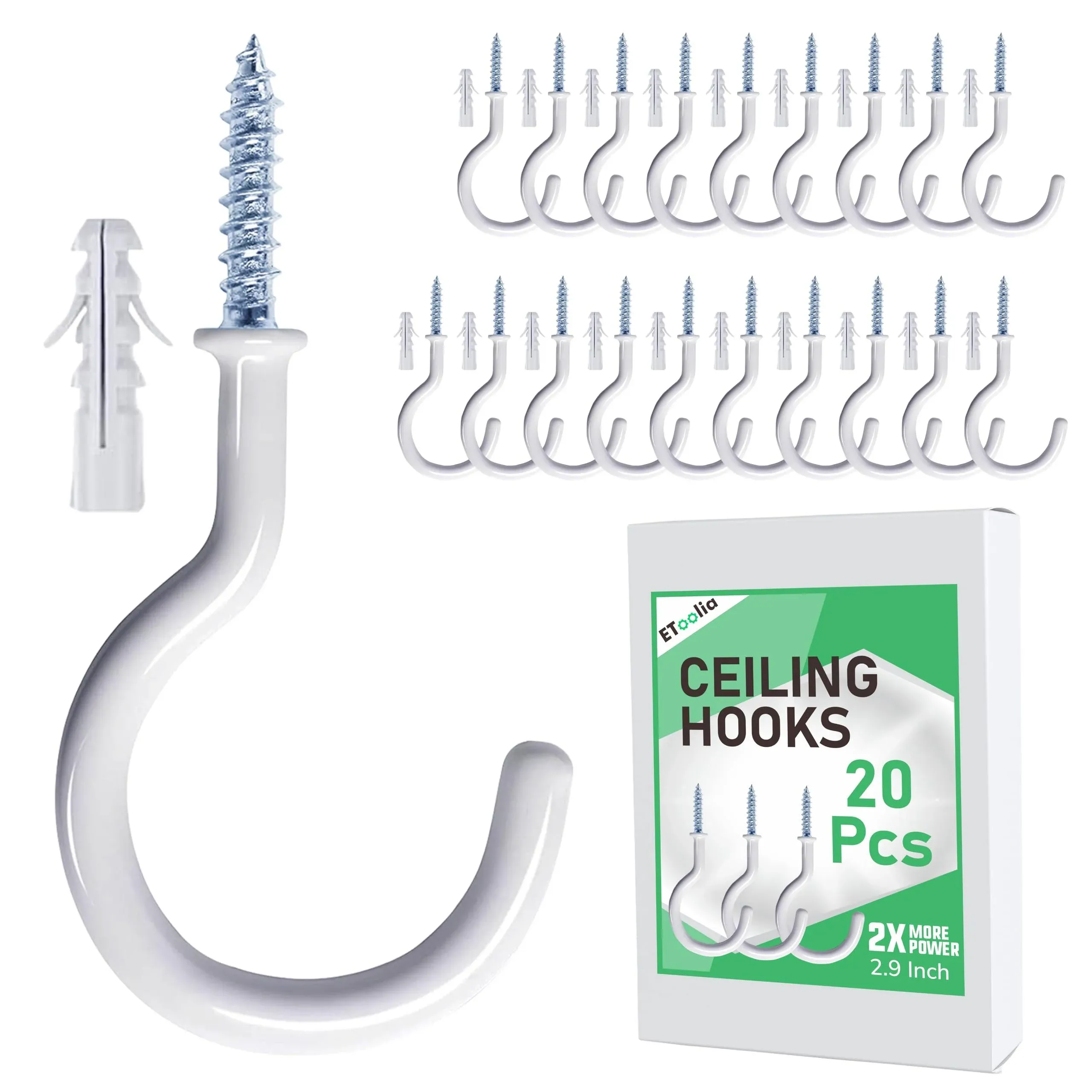 Etoolia 20 Pcs Ceiling Hooks for Hanging Plants - 2.9 inches Plant Hooks Heav