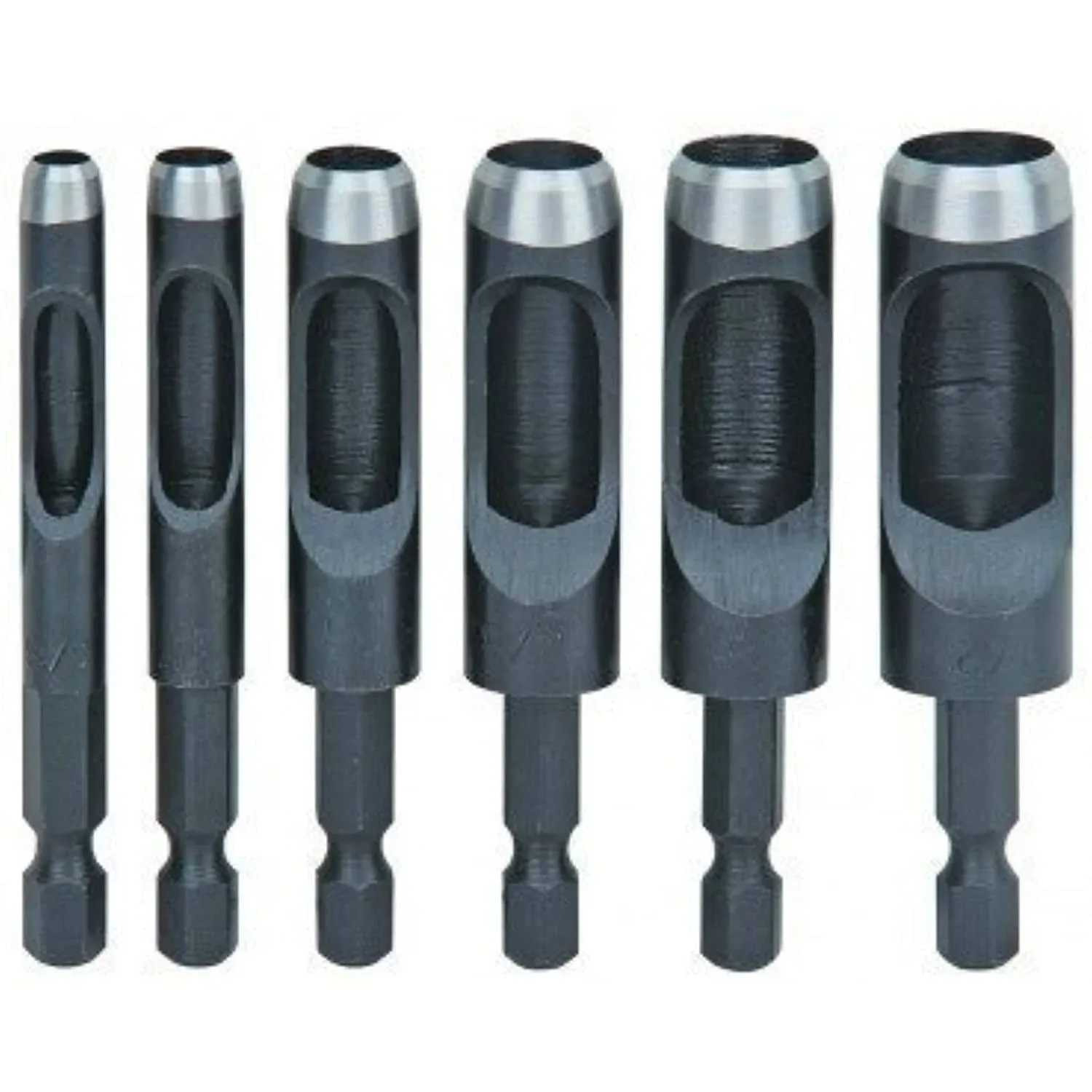 6 Piece Hollow Punch Set with Hex Shanks Non-Slip Fit Sizes 316