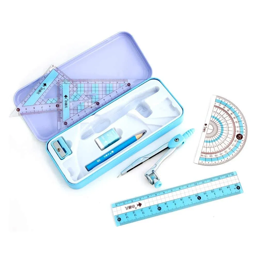 8 Pcs Compass/Math Set for Students with Shatterproof Storage Box Geometry Se...