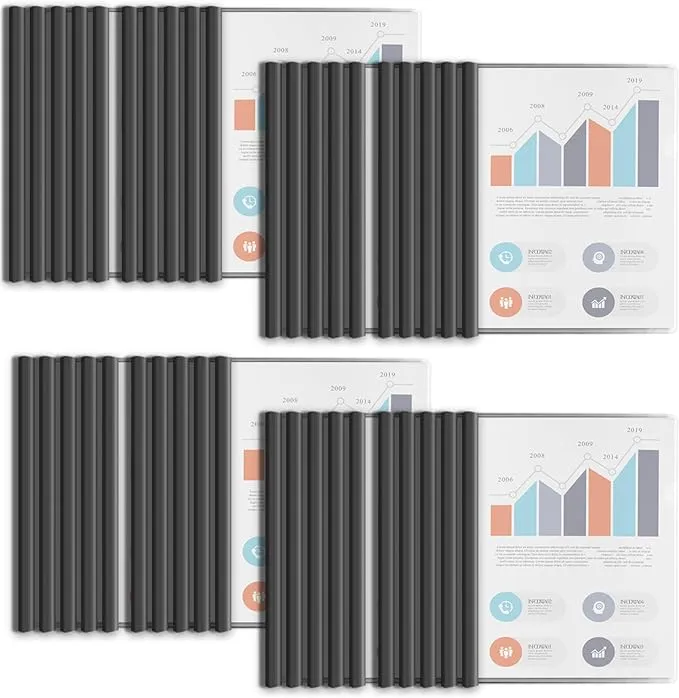 Binditek 40 Pack Heavyduty Clear Report Covers with Sliding Bars, 9mm Sliding Bar File Folder Binder, 60 Sheet Capacity, Letter Size, 8 Mil Thick, Black, for Students and Coworkers