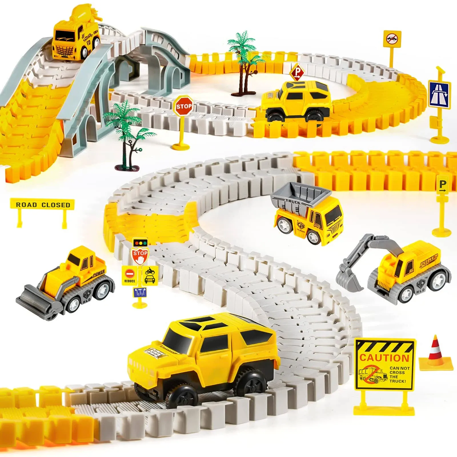 260PCS Construction Race Tracks for Kids Toys  4 Construction Cars DIY Track Set