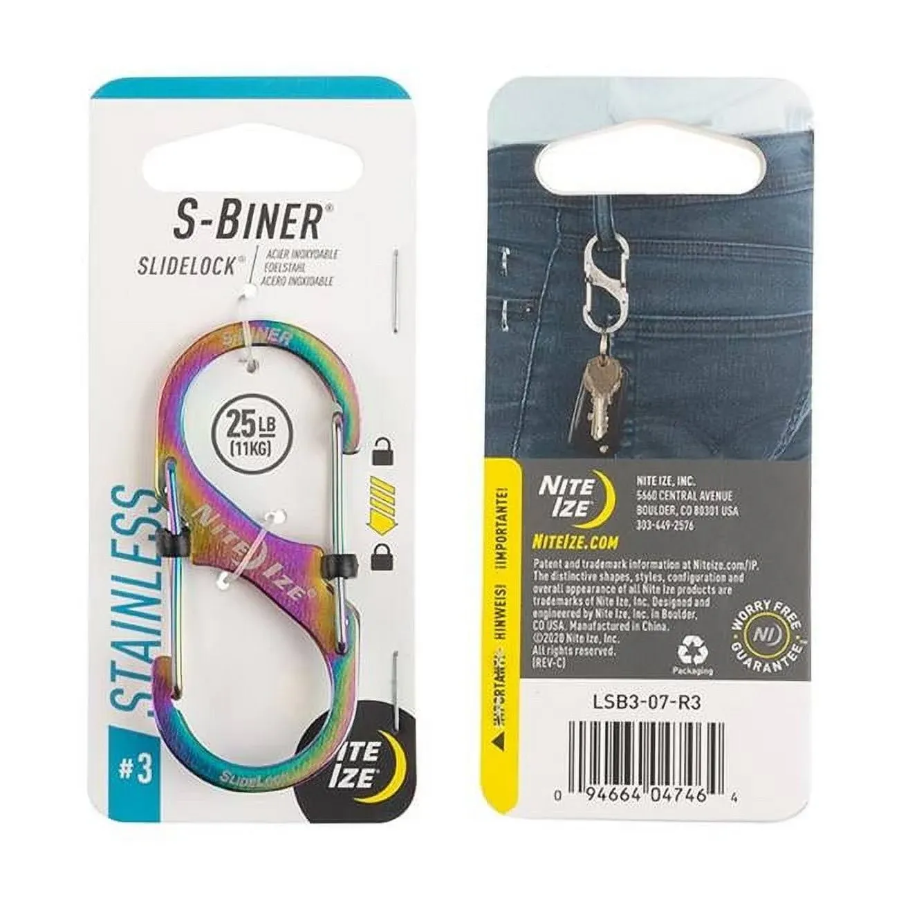 Nite Ize LSB3-01-R6 S-Biner SlideLock Mosquetón de doble bloqueo, tamaño #3, acero inoxidable