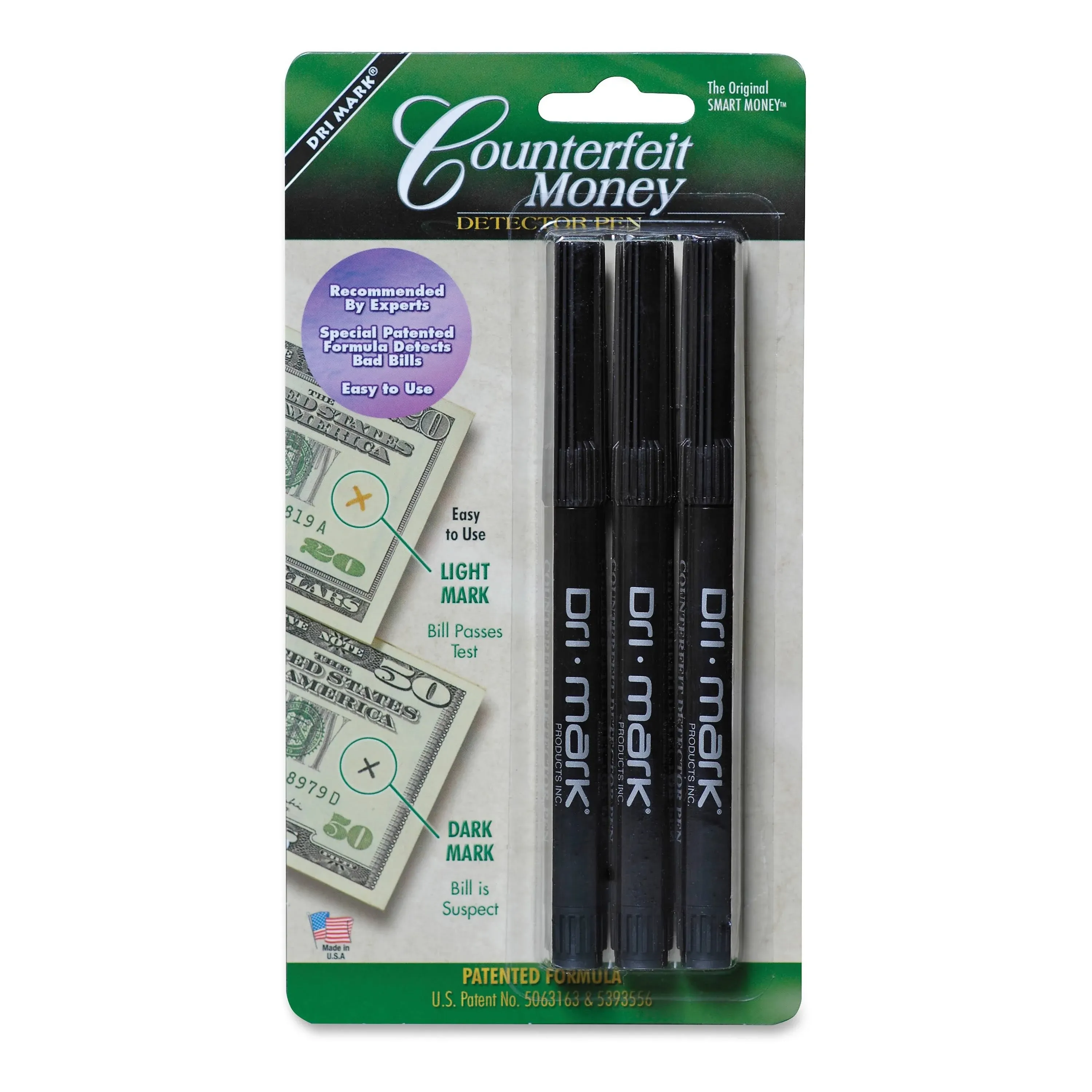 Dri Mark Counterfeit Detector Pen, Black - 3 pack