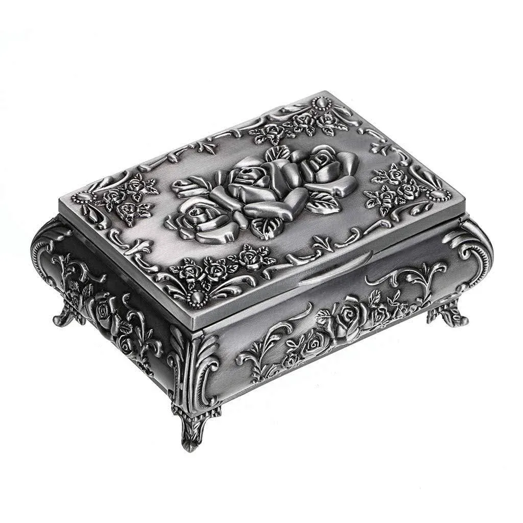 Hipiwe Vintage Metal Jewelry Box Small Trinket Jewelry Storage Box for Rings ...