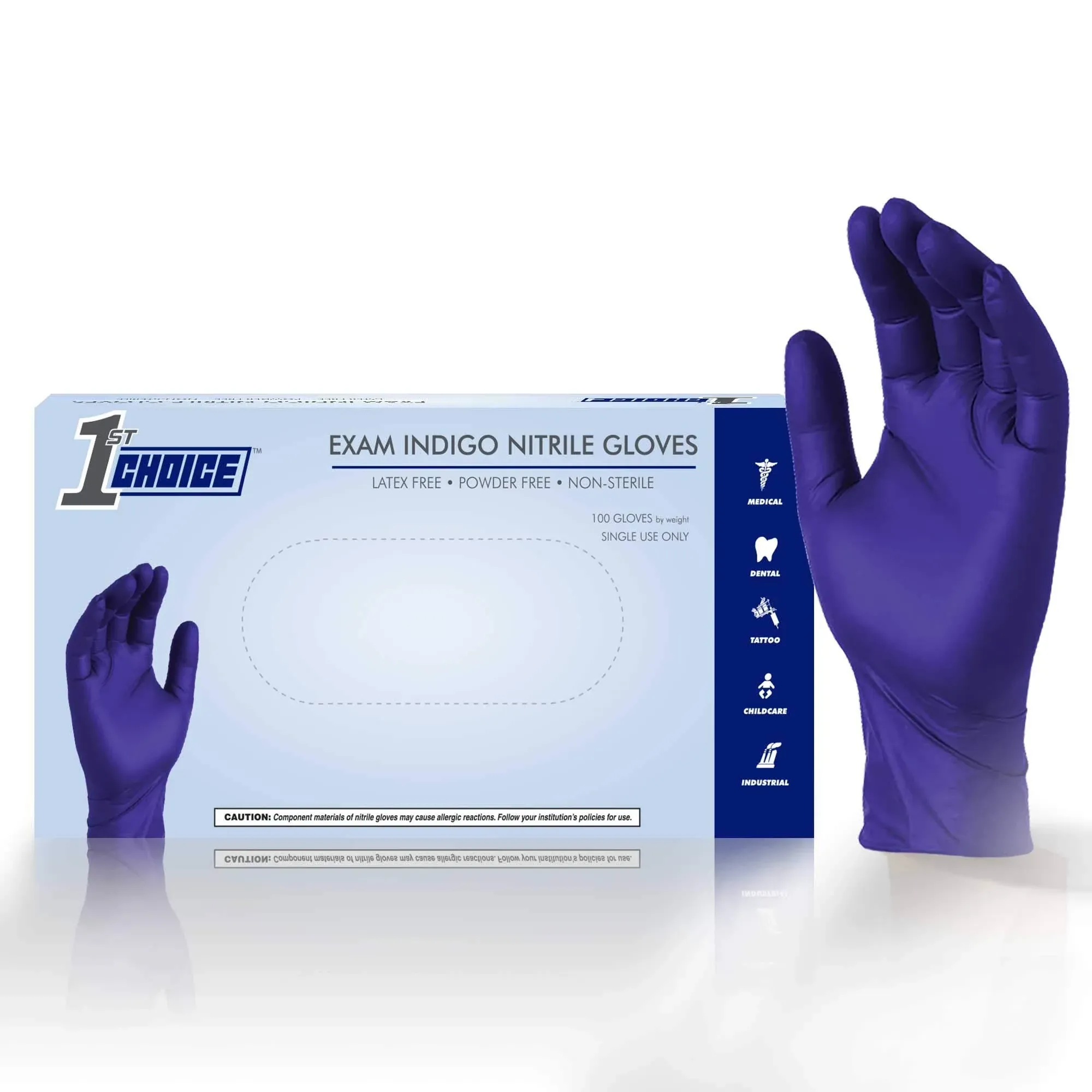 1st Choice Indigo Nitrile Latex Free, Powder Free Disposable Exam Gloves, 3 mil ...