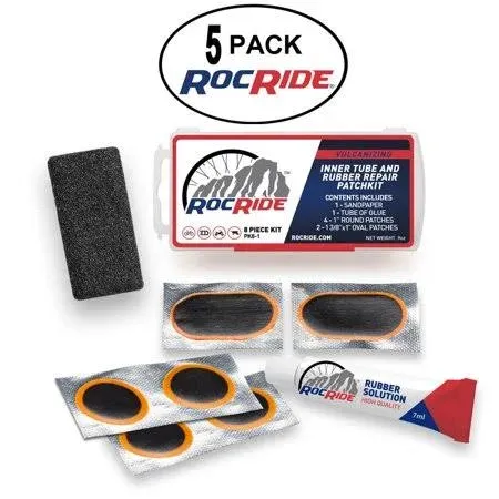 RocRide 8 PC Bike Inner Tube Patch Kit. Bicycle Tire Repair Kit.