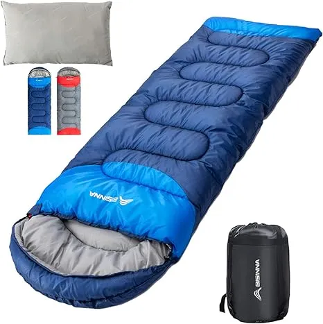 BISINNA Sleeping Bag with Pillow - 4 Season Backpacking Sleeping Bag Lightweight Waterproof Warm and Washable for Adults, Kids, Women, Men's Outdoors Camping, Hiking, Mountaineering