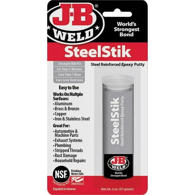 J-B Weld 8267-S SteelStik Steel Reinforced Epoxy Putty Stick - 2 oz (Pack of 2)