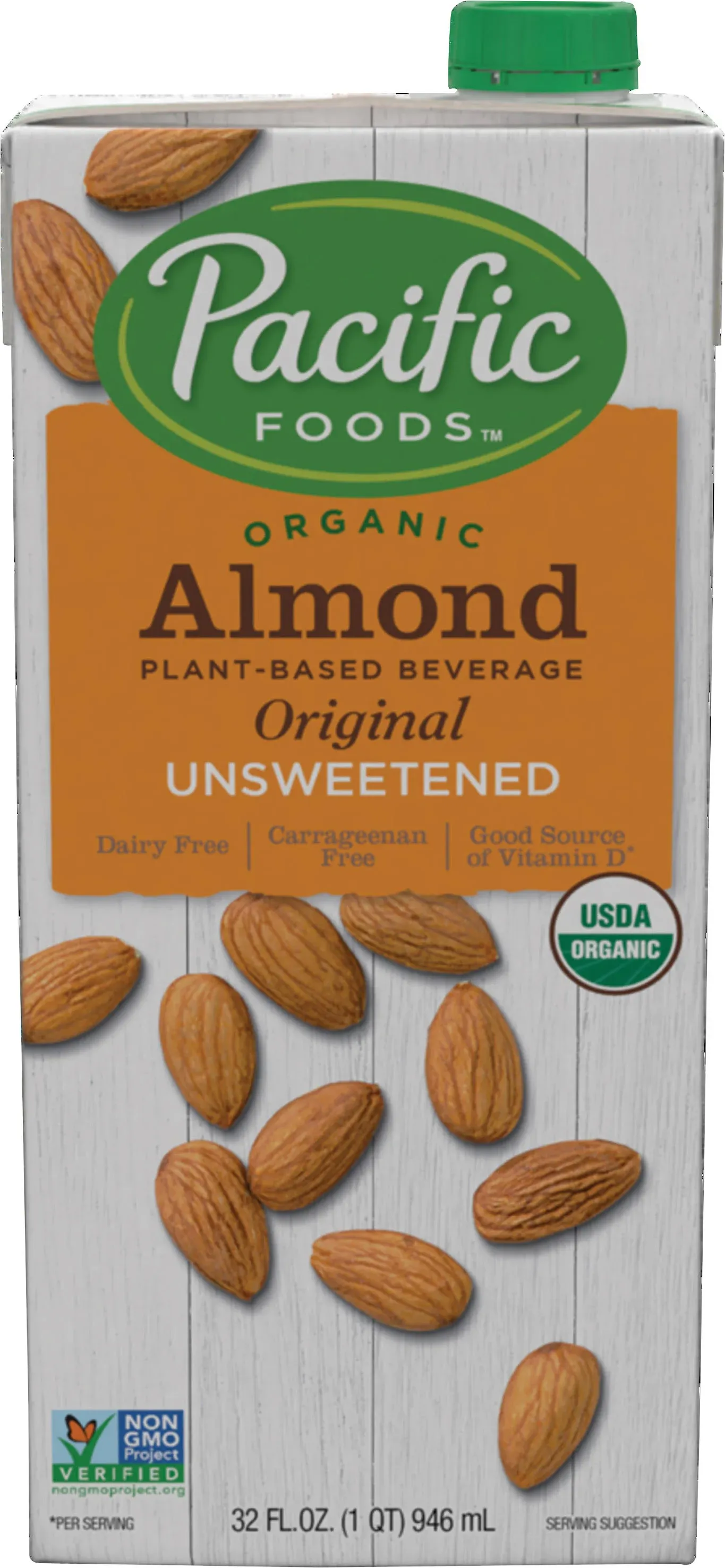 Pacific Foods Plant-Based Beverage, Almond, Organic, Original, Unsweetened - 32 fl oz