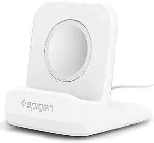 Spigen S350 Designed for Apple Watch Charger Stand Apple Watch Ultra 2/Ultra 49mm, Series 10 46/42mm, 9/8/7 45/41mm, SE2/SE/6/5/4 44/40mm, 3/2/1 42/38mm Durable TPU with Non-Slip Stable Base - White